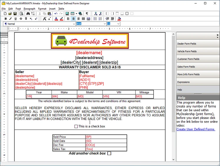 rv user-defined dealer forms software